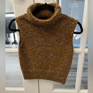 Monki Brown Speckled Turtleneck sleeveless Sweater vest wool blend xxs EUC